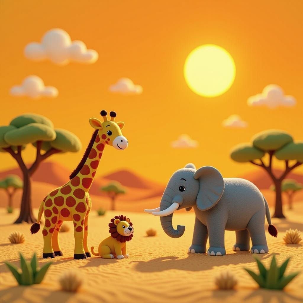 Safari Animals in Felted Fabric Style