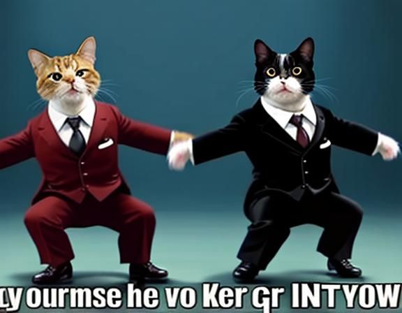 Playful Dancing Cat Meme in a Whimsical Cartoon Style