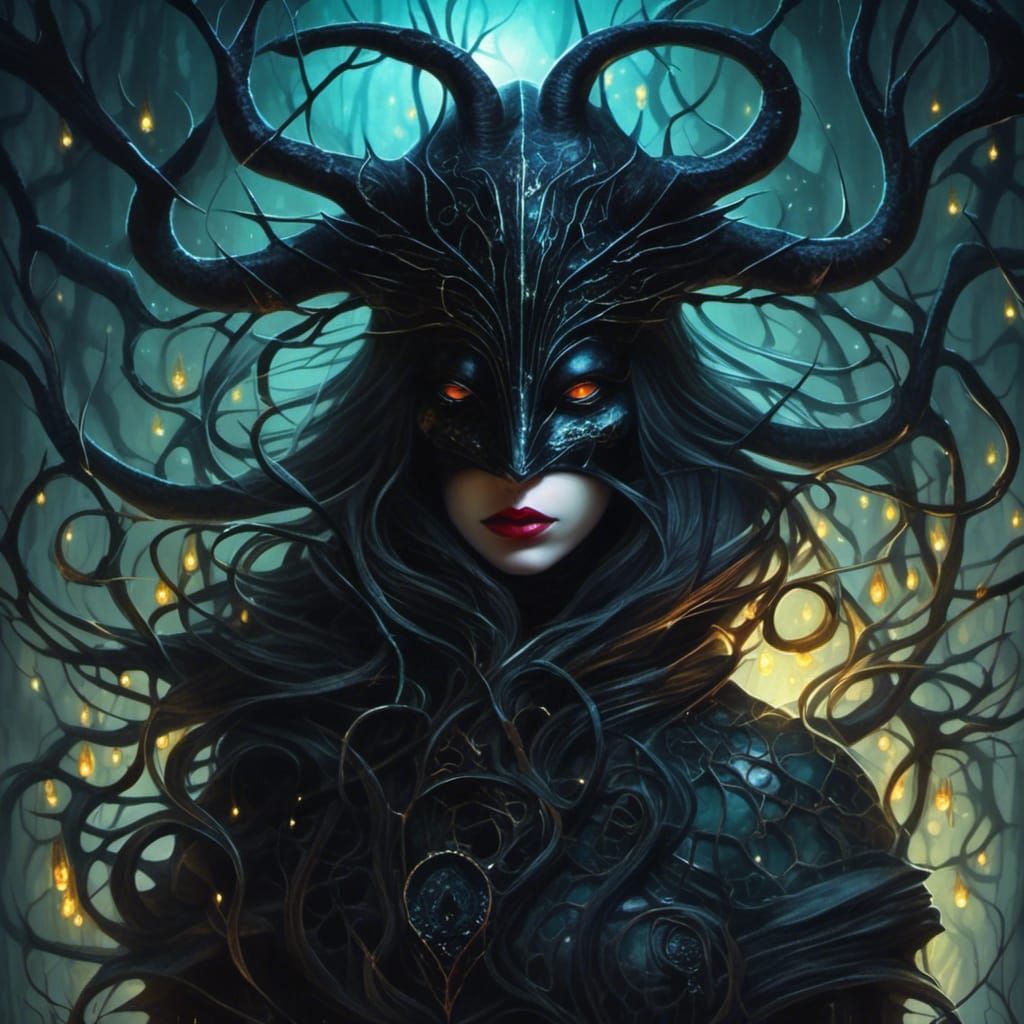 Gothic Plague Doctor in Whimsical Woodcut Style with Ravens....