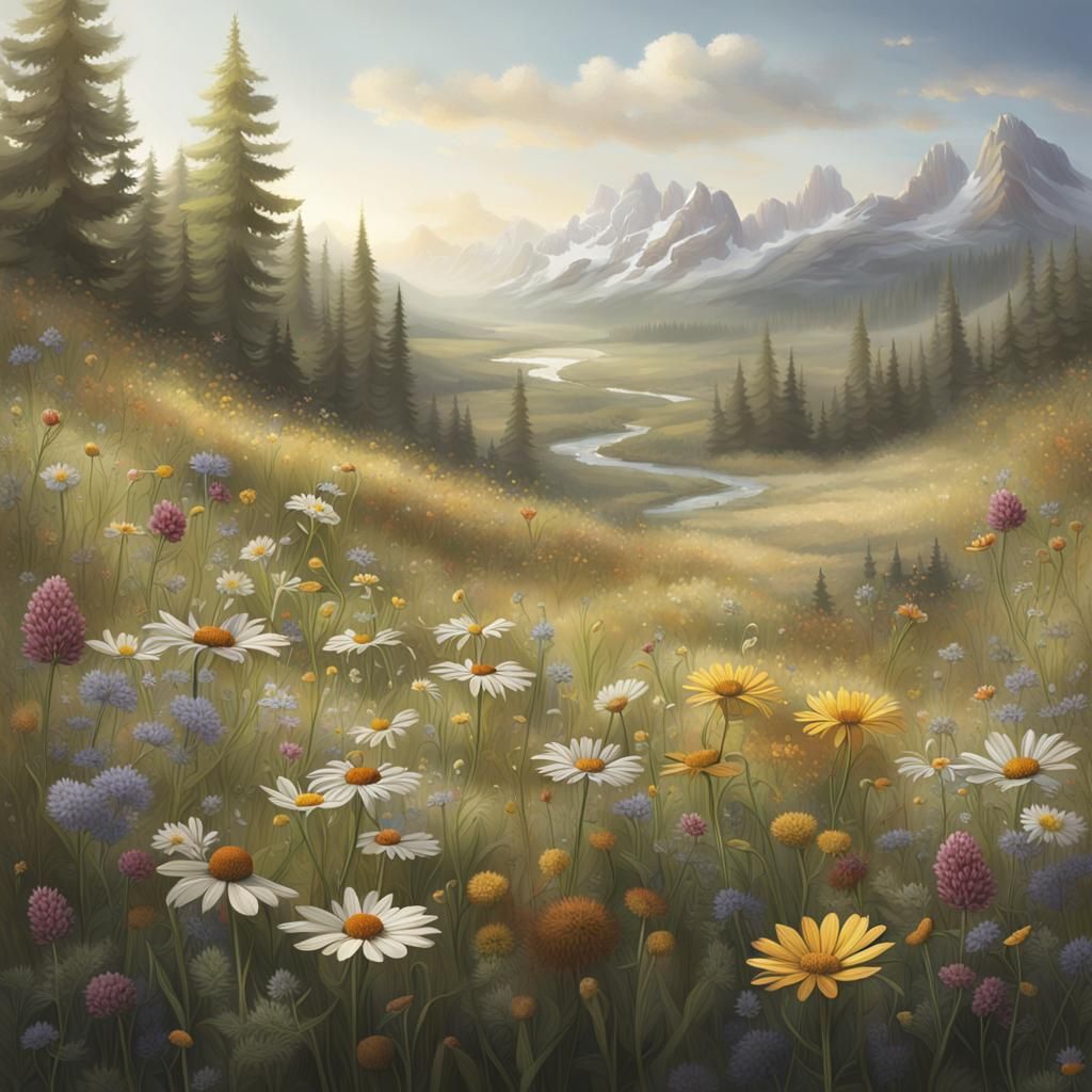 Wildflowers in a Serene Meadow Landscape