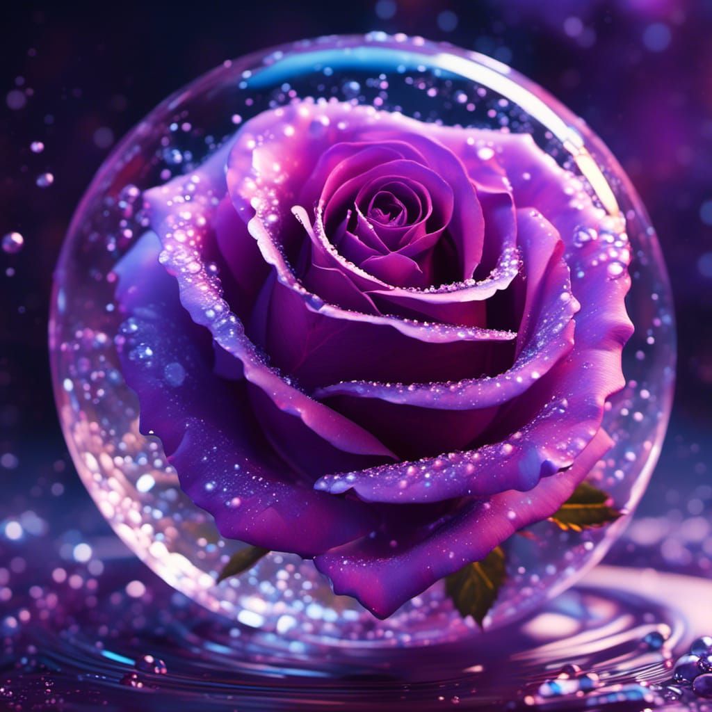Surreal Purple Rose in Frozen Soap Bubble Watercolor