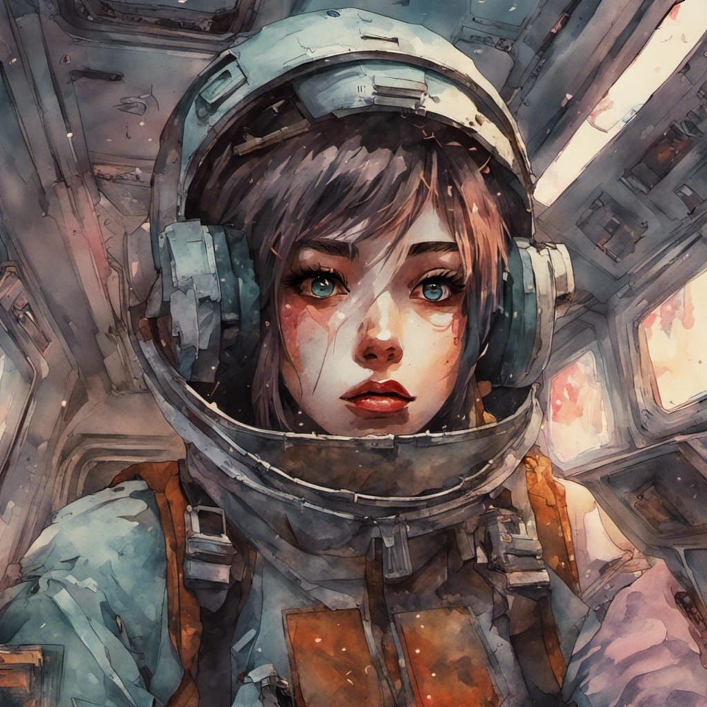 Cyberpunk Dystopia: Shattered Soviet Spaceship with Anime Gi...