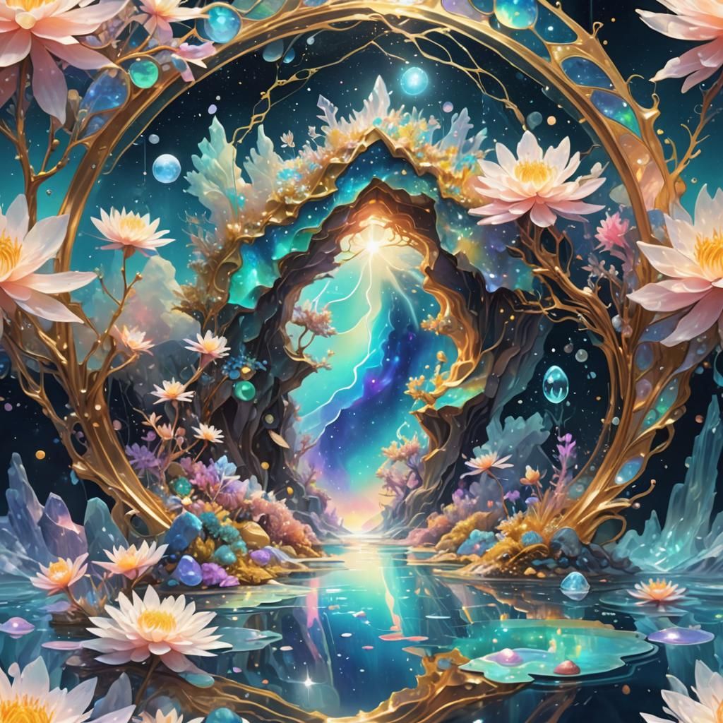 Crystal Flowers Reflect in Multidimensional Portal Water