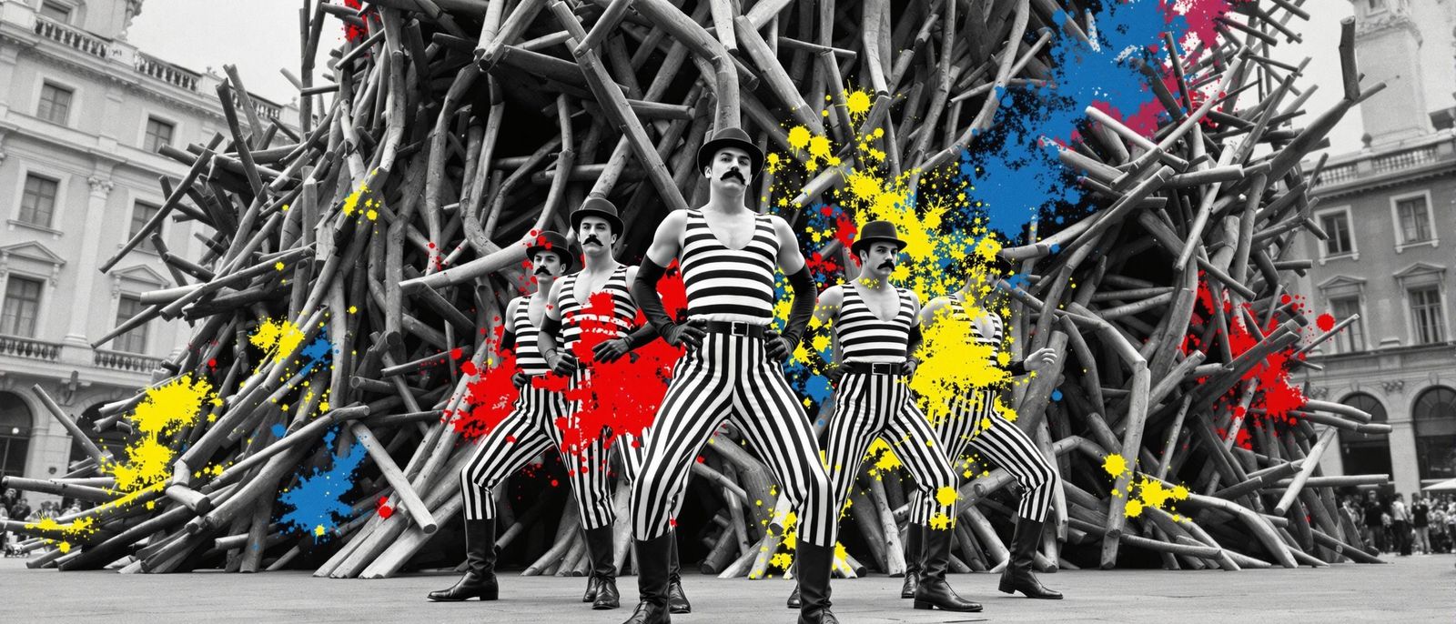 Vintage Photo of Les Frères Jacques on Art Installation