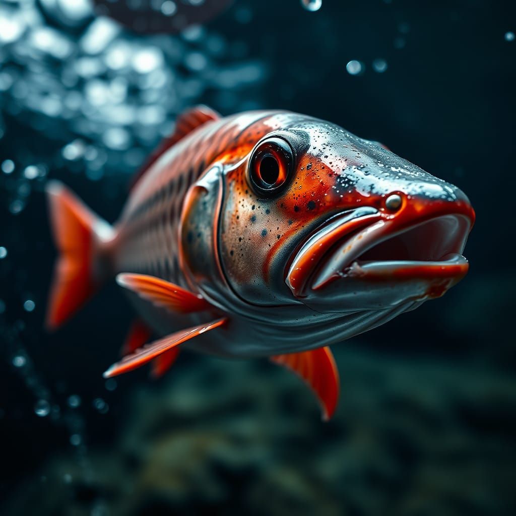 Hyperrealistic Salmon in Moody, Cinematic Light