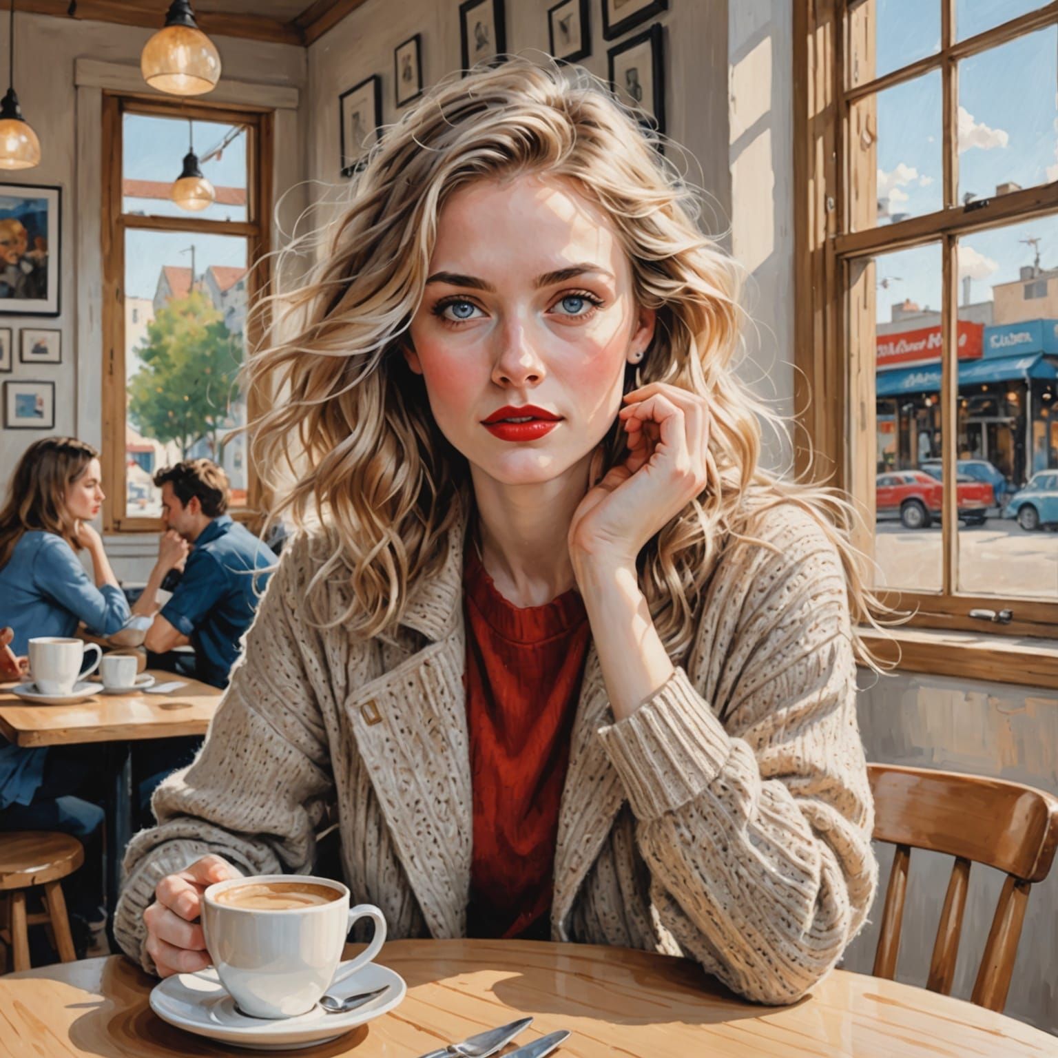 Whimsical Sketch of Woman Enjoying Coffee