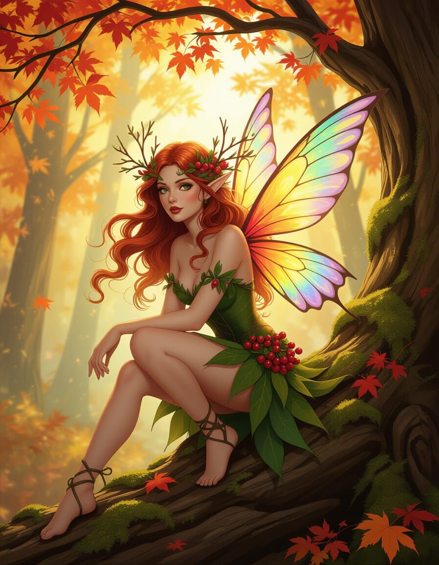 Fairy in Autumn Forest Comic Art Style