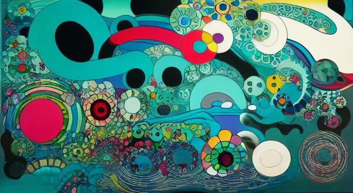 Vibrant Surrealist Garden with Geometric Patterns and Graphi...