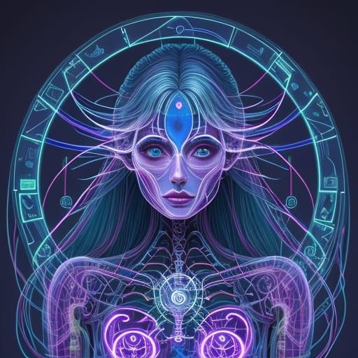 Illustrated Woman's Astral Conscious Circuitry