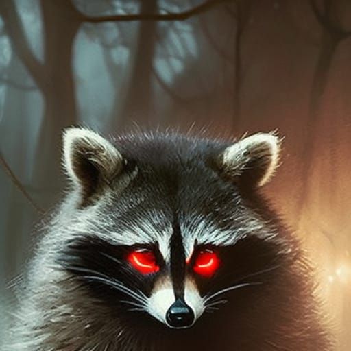 Sinister Red-Eyed Raccoon in Horror Style