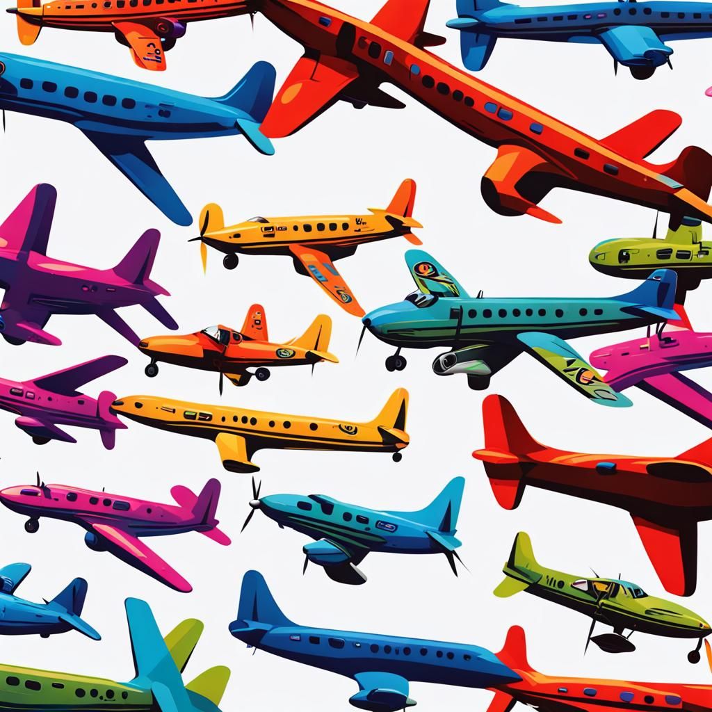 A repeating pattern for a wallpaper intended for a toddler's bedroom wall, featuring colourful historic aircraft.