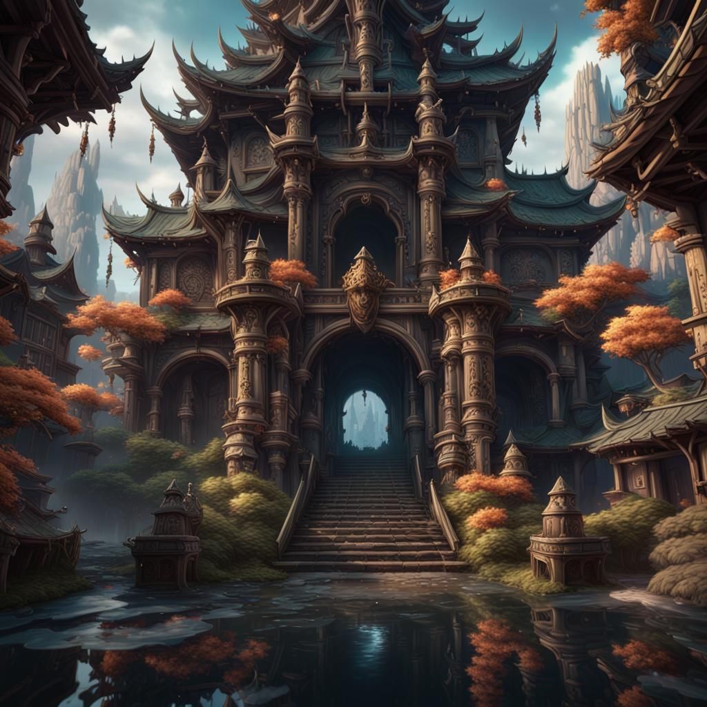 Mystical Nekomata Castle in Vibrant, Fantastical Detail