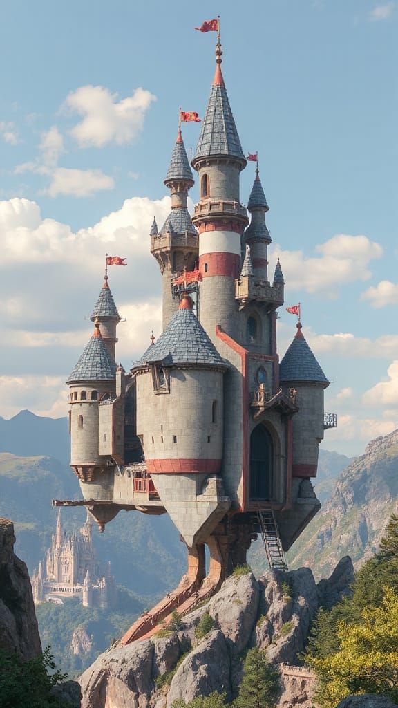 Giant Castle Spaceship Flying