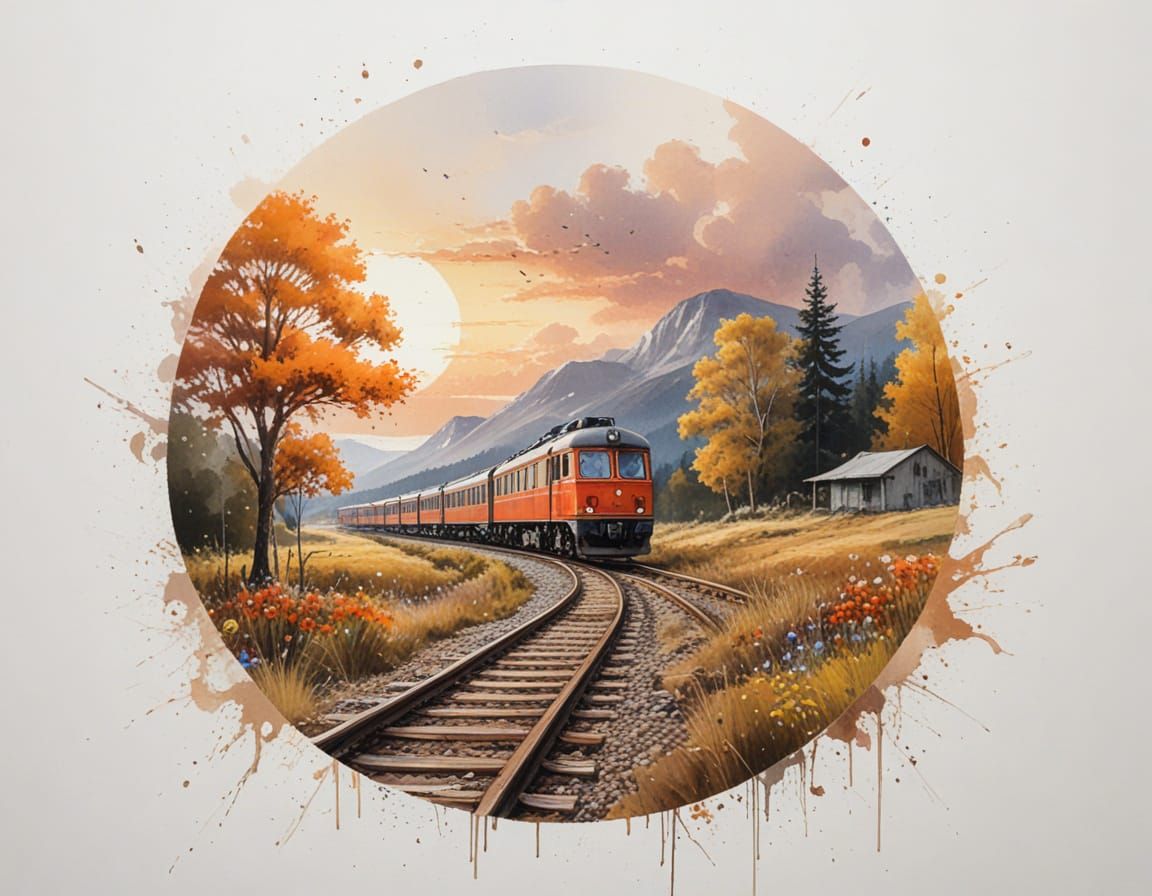 Vintage Train in Vibrant Countryside Sunrise