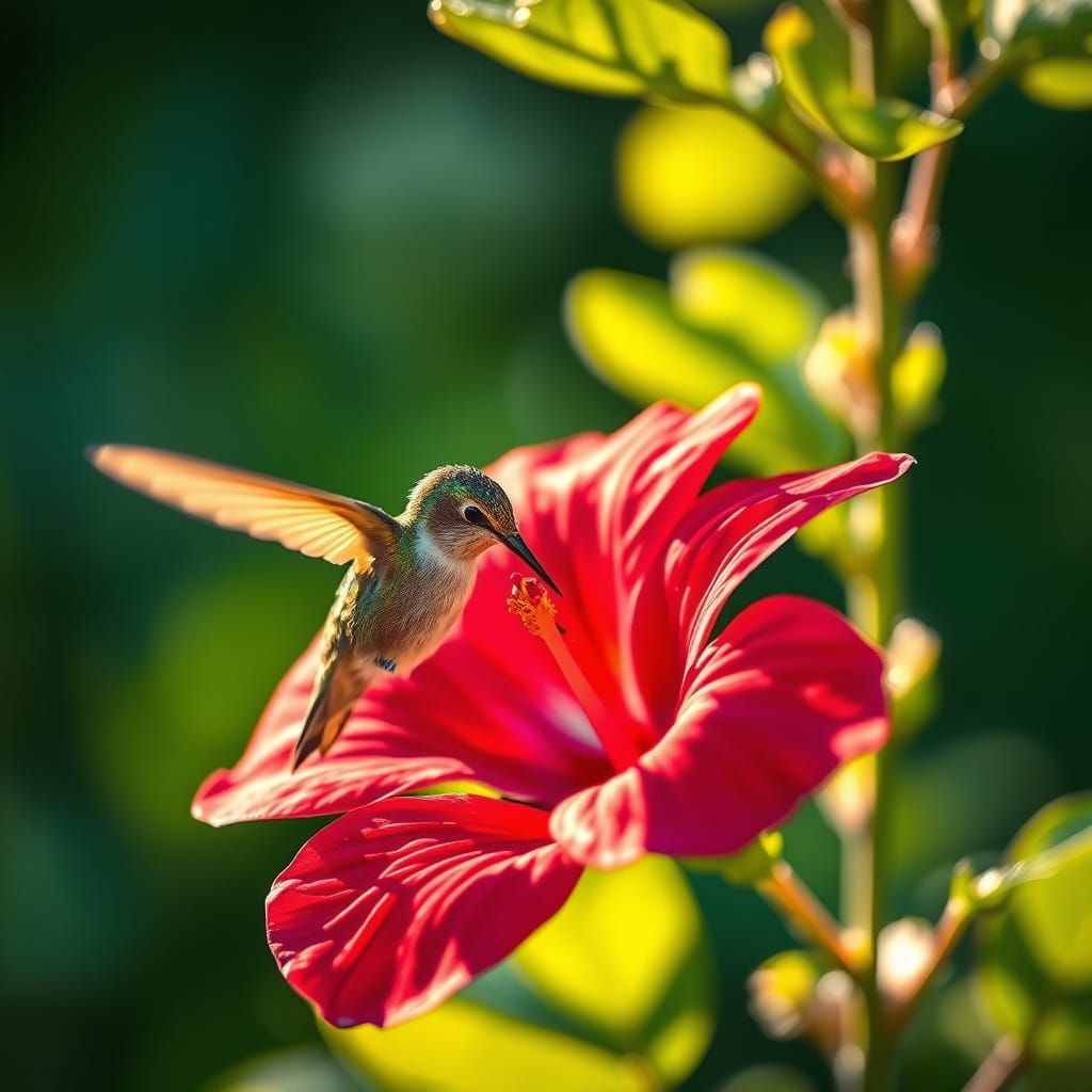 Hummingbird Nectar Sip in Golden Sunlight