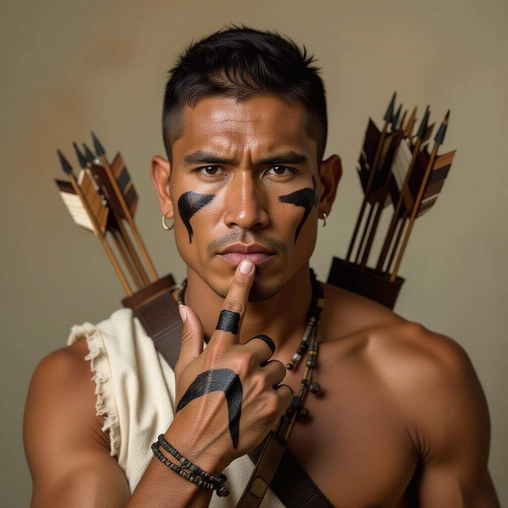 Indigenous Man with Tar Accents in Historical Portrait Style