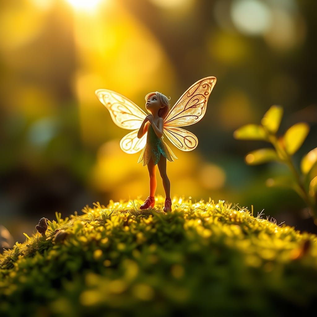 Iridescent Fairy Stands Resolute in Golden Light