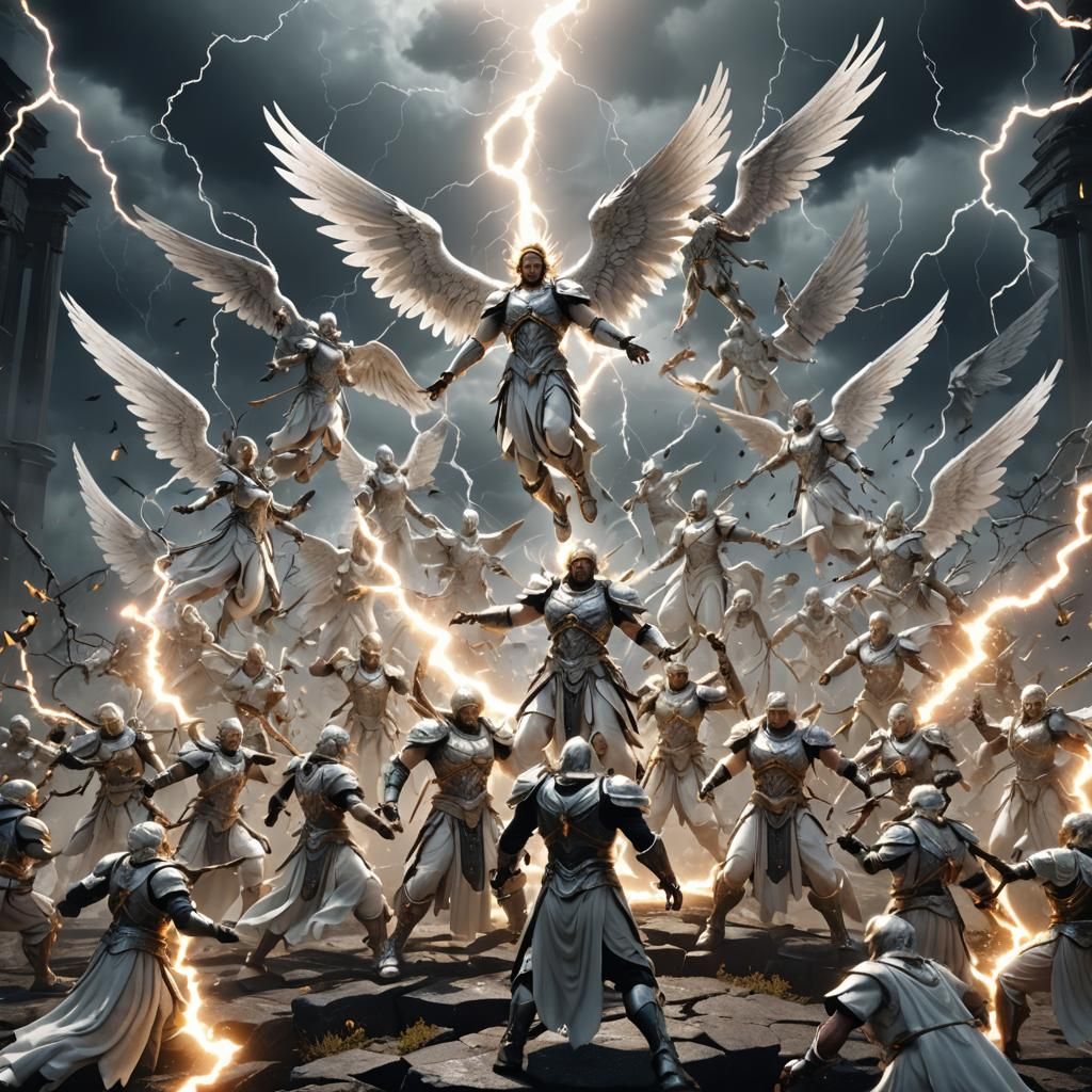 Angels Engage in Epic Battle with God Watching Over in a 3D....