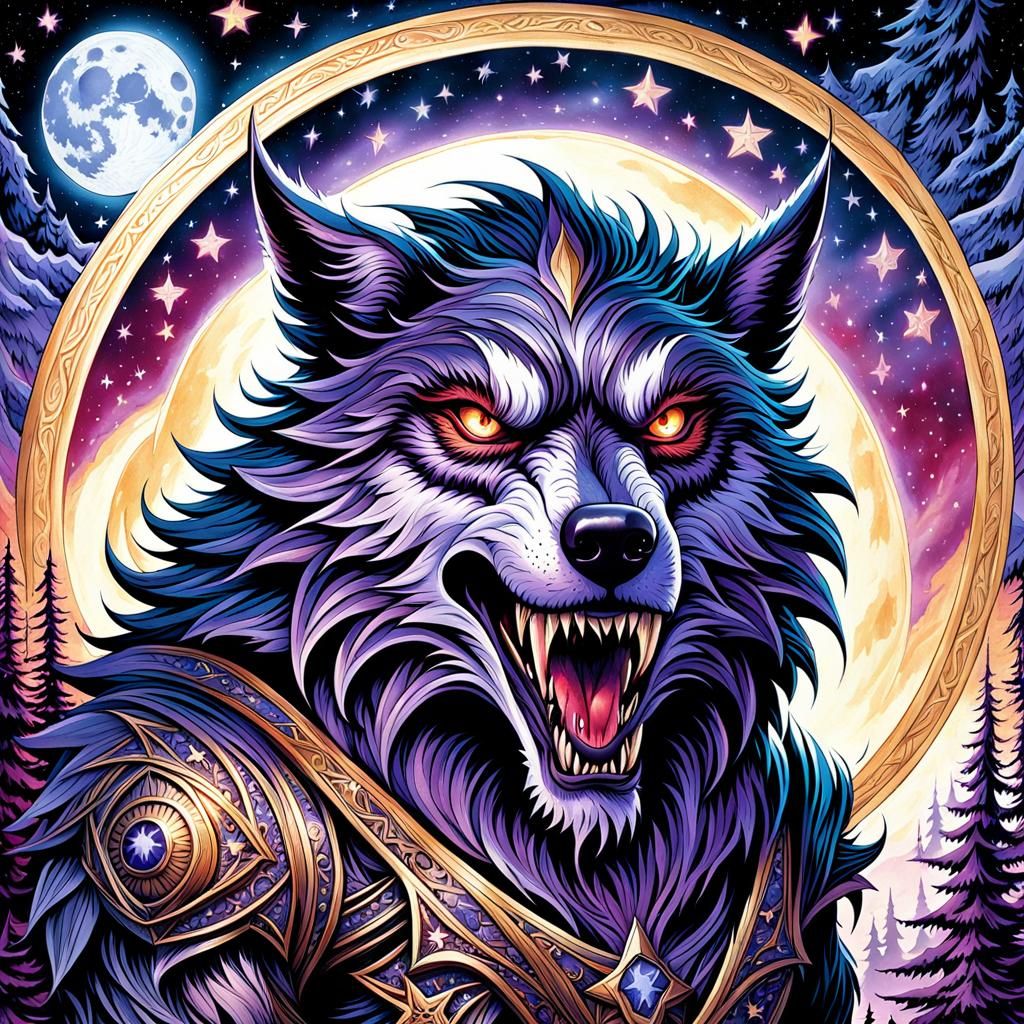 Gothic Werewolf Under Full Moon