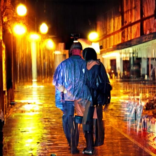 Romantic Rainy Night Stroll in City