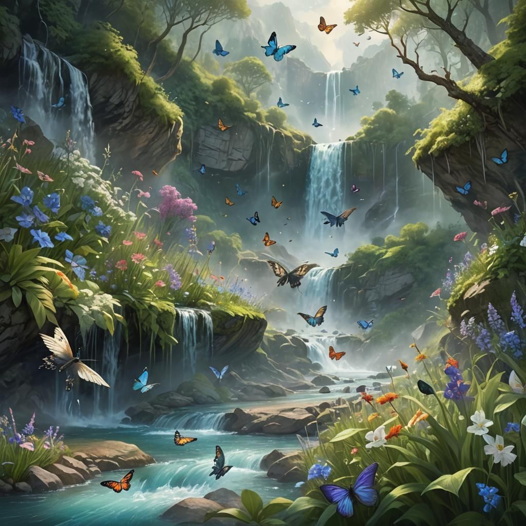 Fantastical Wonderland of Birds, Butterflies, and Wildflower...