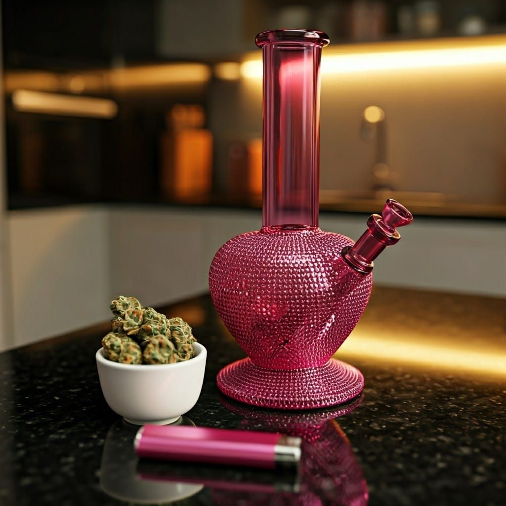 Hyper-Realistic Dark Pink Heart-Shaped Bong with Diamonds on...