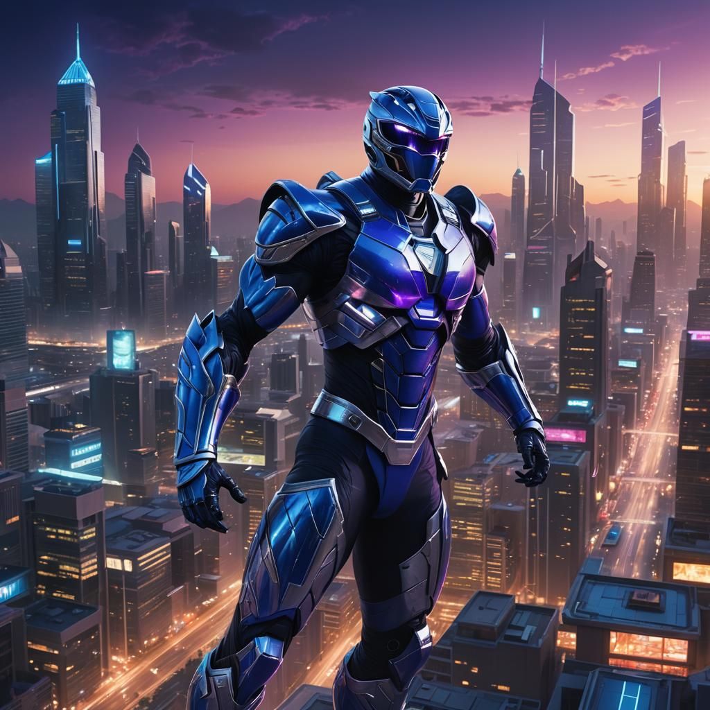 Modern Power Ranger Concept Art in Electric Blue and Silver