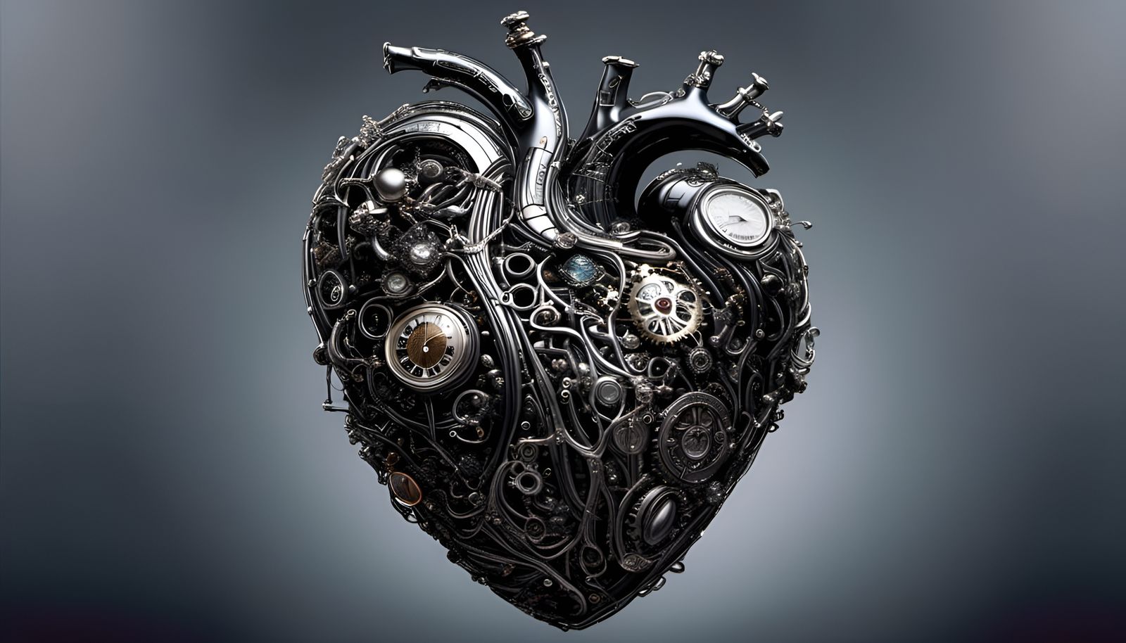 A Black And Silver Chrome Steampunk Mechanical Heart