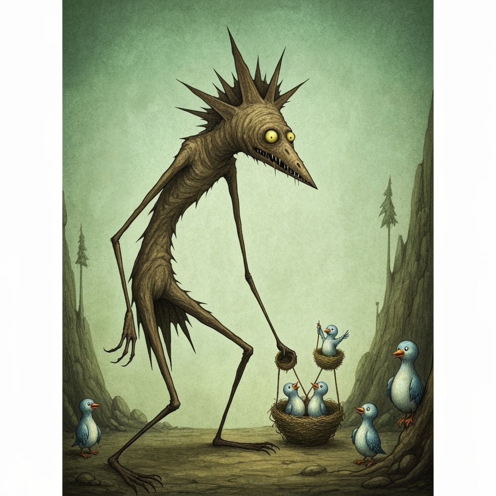 Scary Creature Rescues Birds: A Surreal Fairytale Illustrati...
