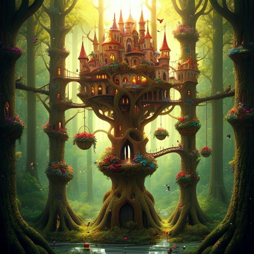 Whimsical Baroque Castle Amidst Emerald Forest