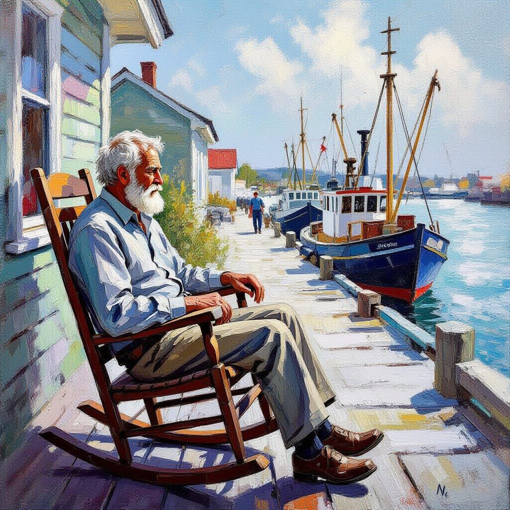 Seaside Watchman: An Impasto Painting of Coastal Life