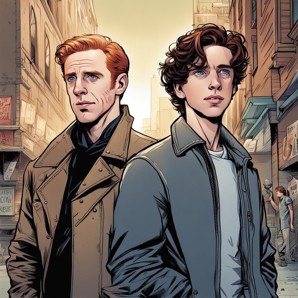 Damian Lewis as Archie, Timothy Chalamet as Reggie in Comic...