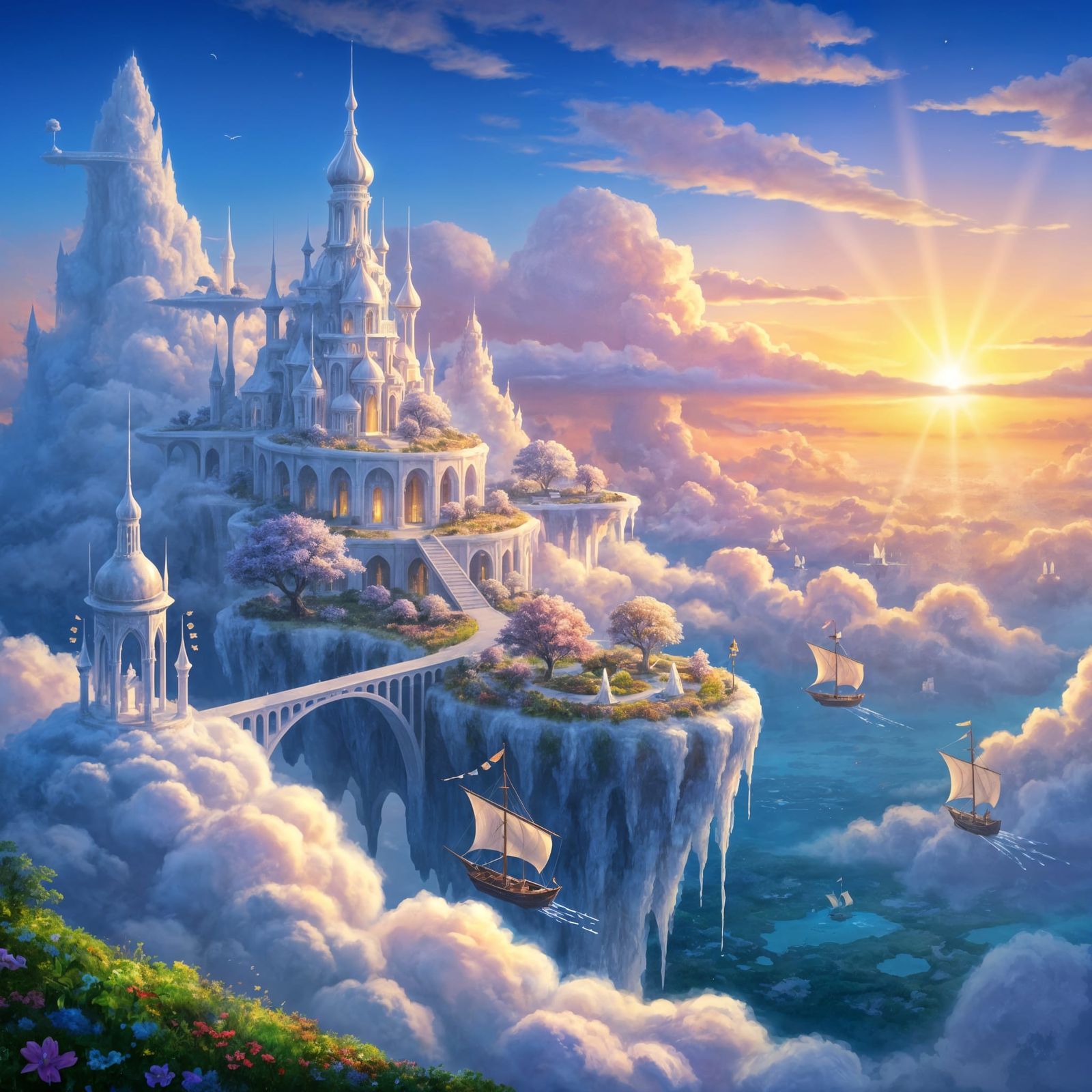 Ethereal Cloud Citadel in Romantic Impressionist Style