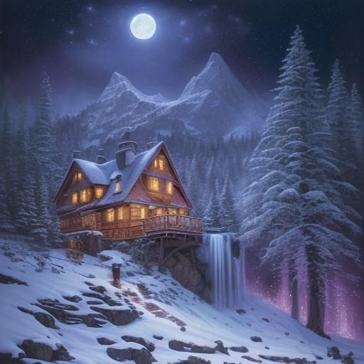 Winter Wonderland Village Scene in Whimsical Style