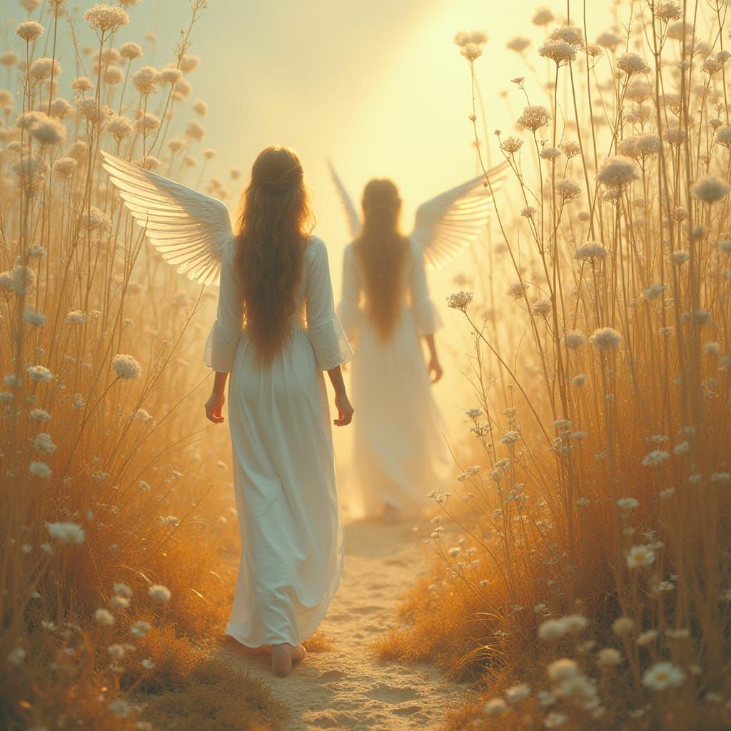 Celestial Angels Amidst Golden Hues