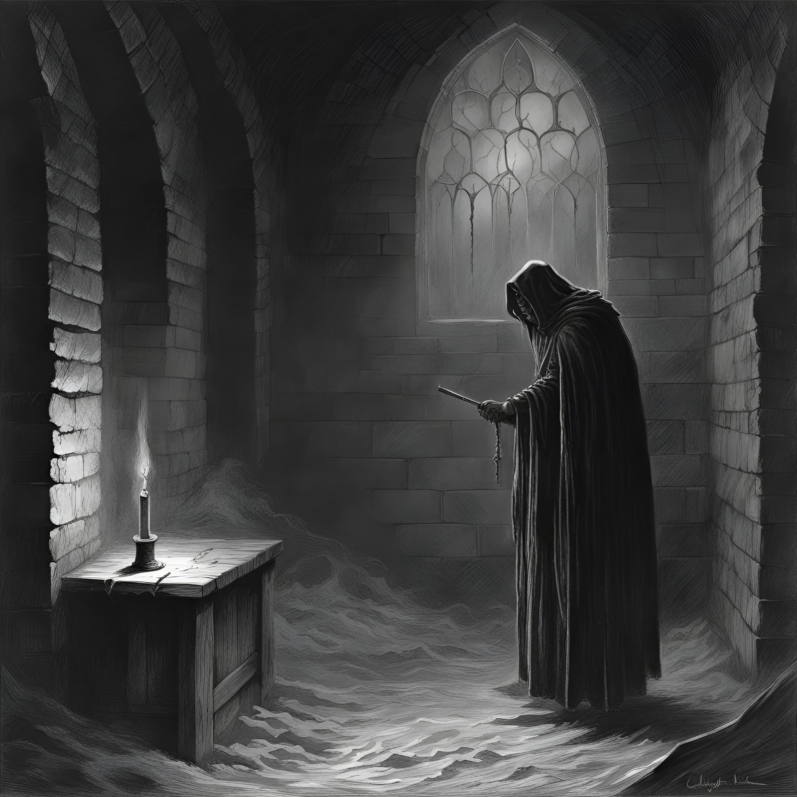 Dark Chapel of Medieval Horrors in Black and White
