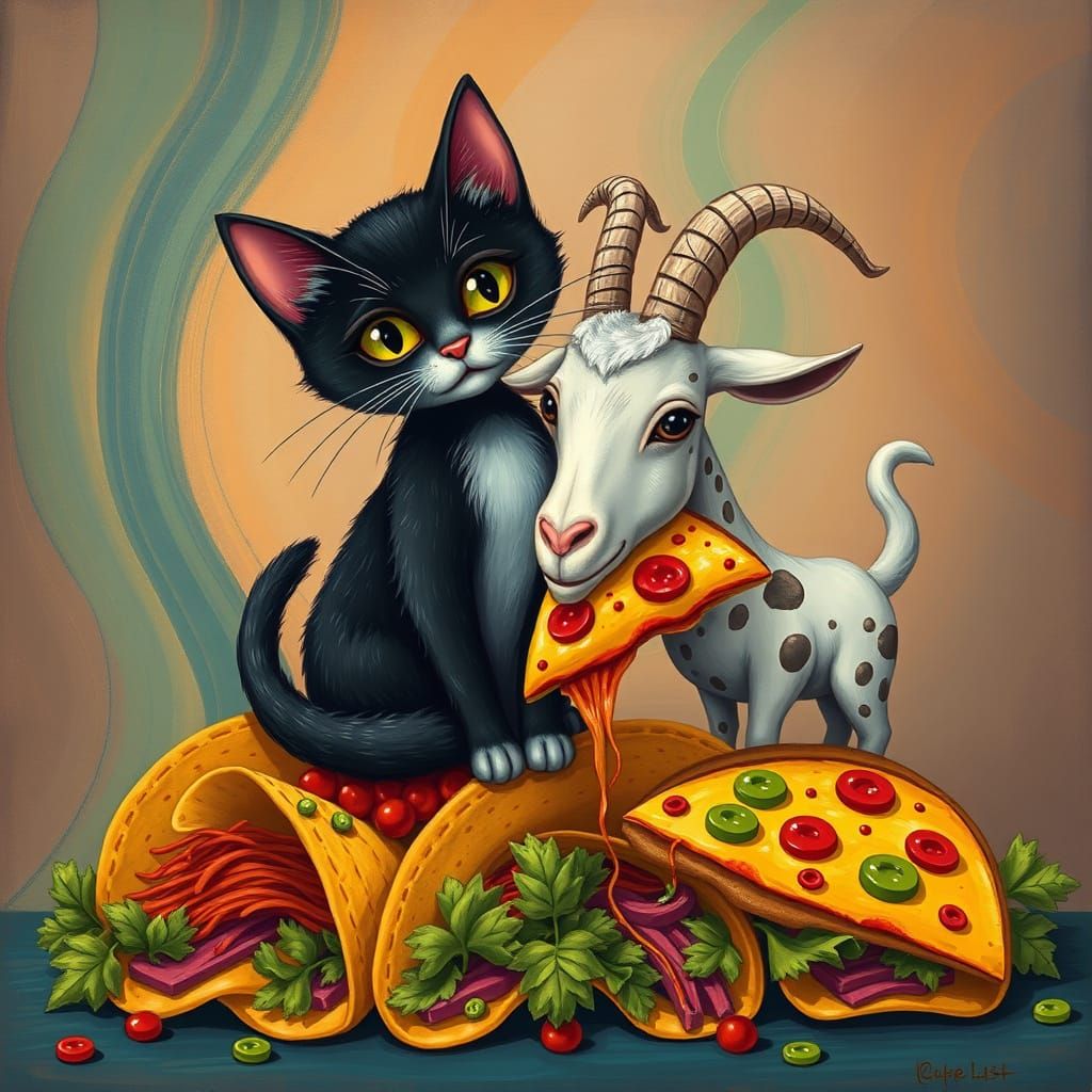 Whimsical Feline Fiesta in Vibrant Colors