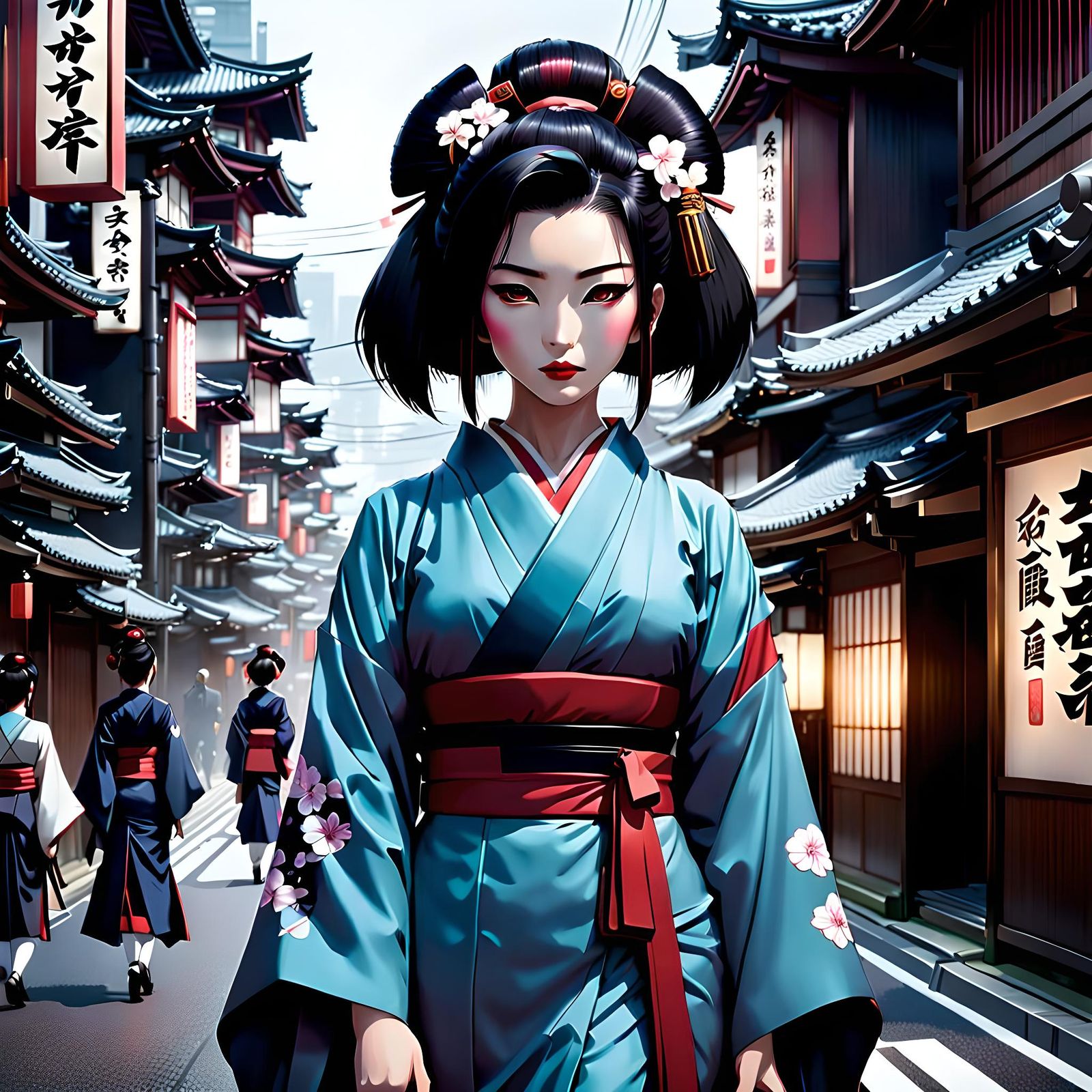 Cyberpunk Geisha in Tokyo Streets