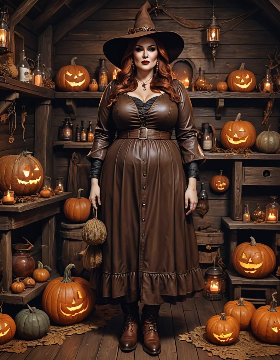 Elegant Edgy Witch Prepares Dark Potion in Cozy Abode