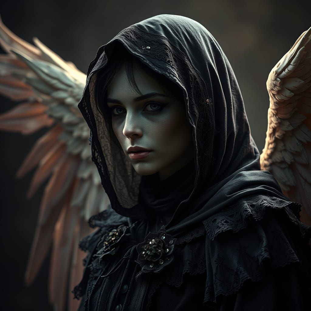 Angel of Death in Victorian-Inspired, Dark Fantasy Attire