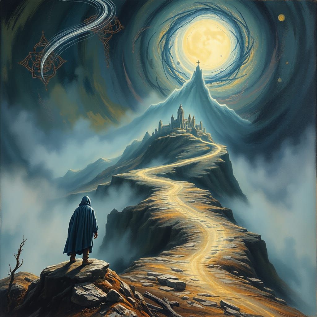 Moonlit Wanderer in a Dreamlike Landscape
