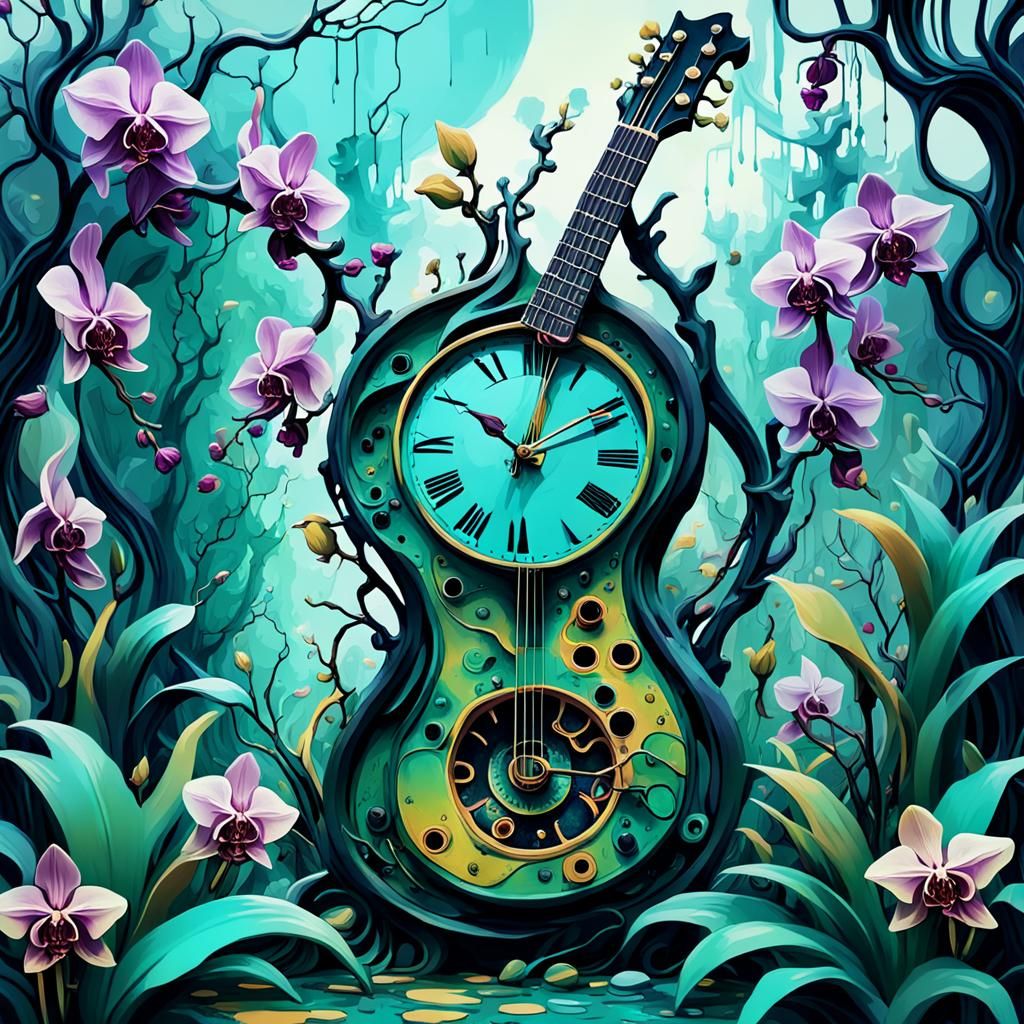 Surreal Flowers Bloom in a Dreamlike Garden of Melting Clock...