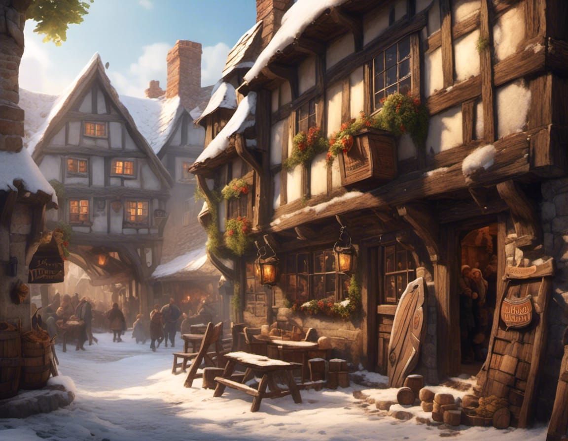 Medieval Half Timber Inn in Winter Wonderland