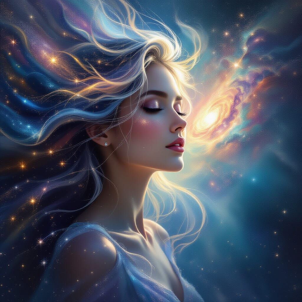 Celestial Woman of Starlight and Nebulae in Cosmic Void