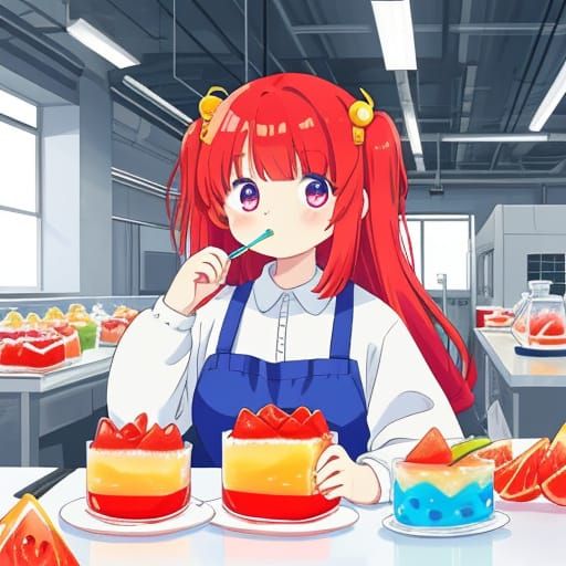 Anime Girl Covered in Jell-O in Factory