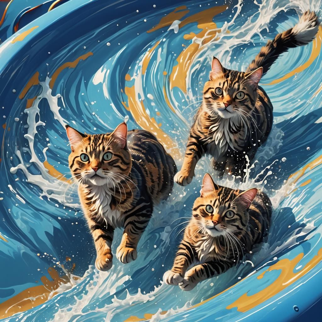 Cats in High-Speed Waterslide Splendor