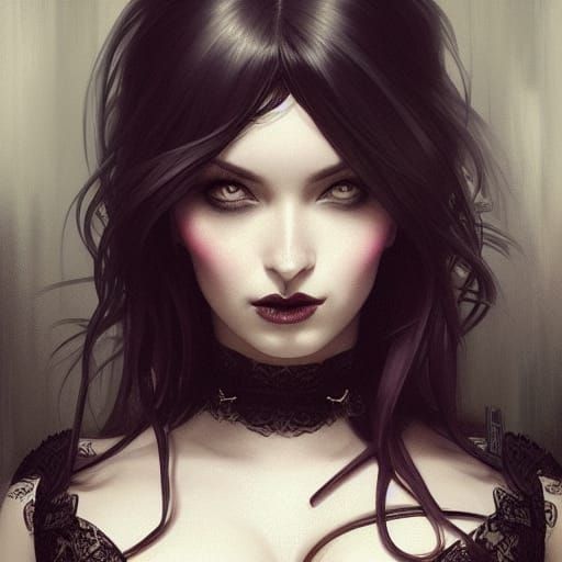 Sensual Gothic Beauty in Lingerie, Concept Art by Artgerm