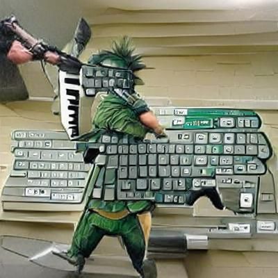 Cyberpunk Keyboard Warrior in Battle Readiness