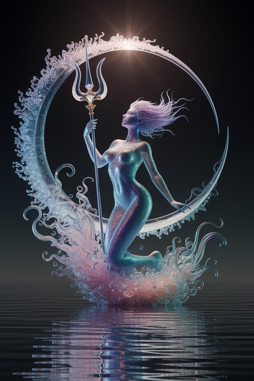 Ethereal Siren Goddess Emerges From Portal With Crystal Trid...