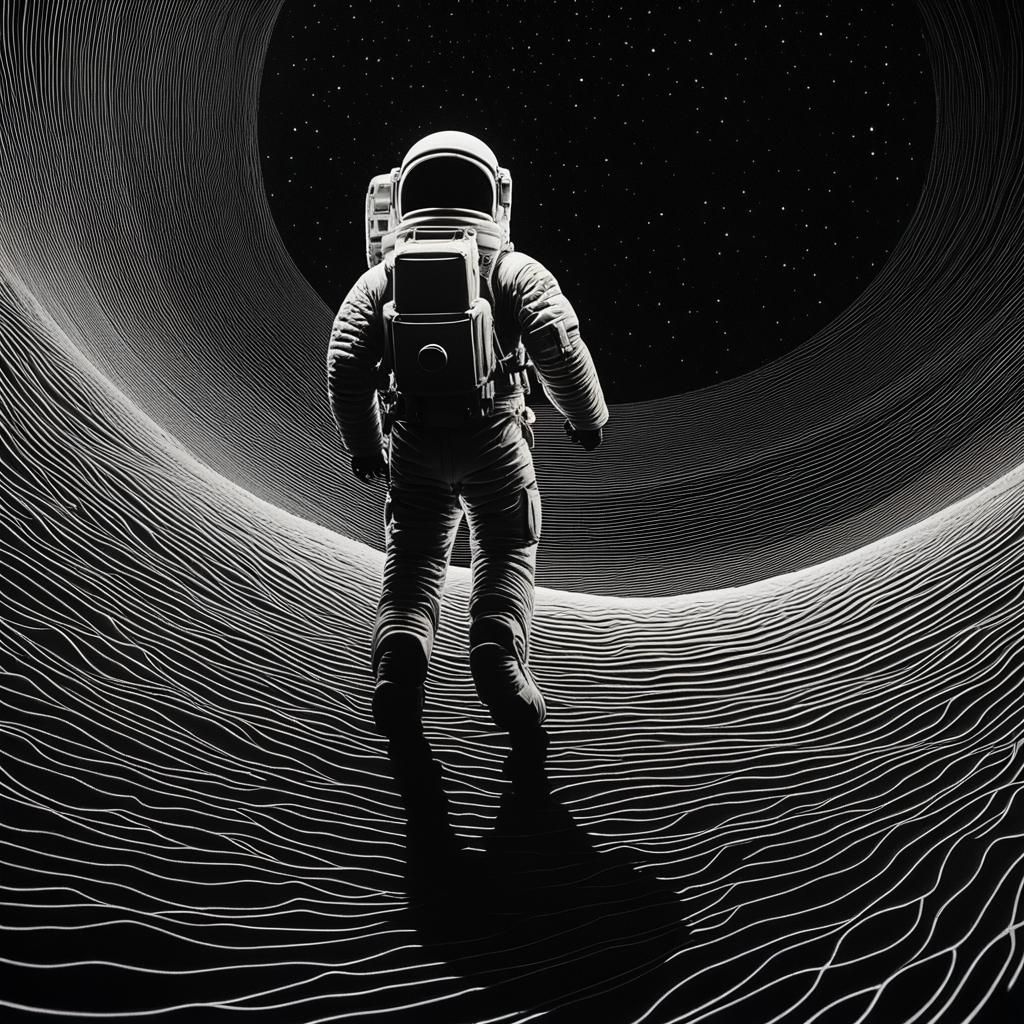 Astronaut and Black Hole in Surrealist Style